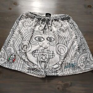 Joga Bonito Shorts Men's XL White Green Aztec Mask Drawstring Soccer Patch